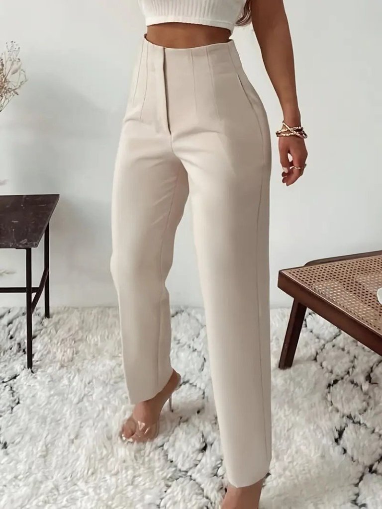 Kadın Yüksek Bel önden Fermuarlı Ithal Krep Pantolon - Görsel 3