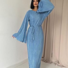 Mavi İspanyol Kol Piliseli Elbise