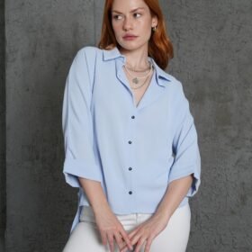 Kol Katlama Detaylı Bebe Mavi Gömlek