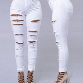 Kadın Yüksek Bel Lazer Yırtık Desenli Kot Pantolon