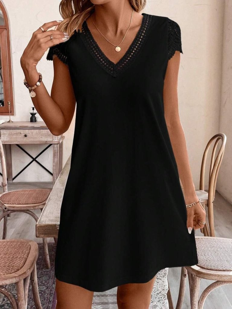 Kadın Kısa Kollu V Yakalı Viskon Elbise - Görsel 3