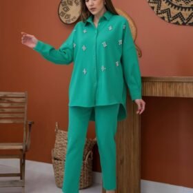 Yeşil Gömleği Taşlı Fitilli Takım
