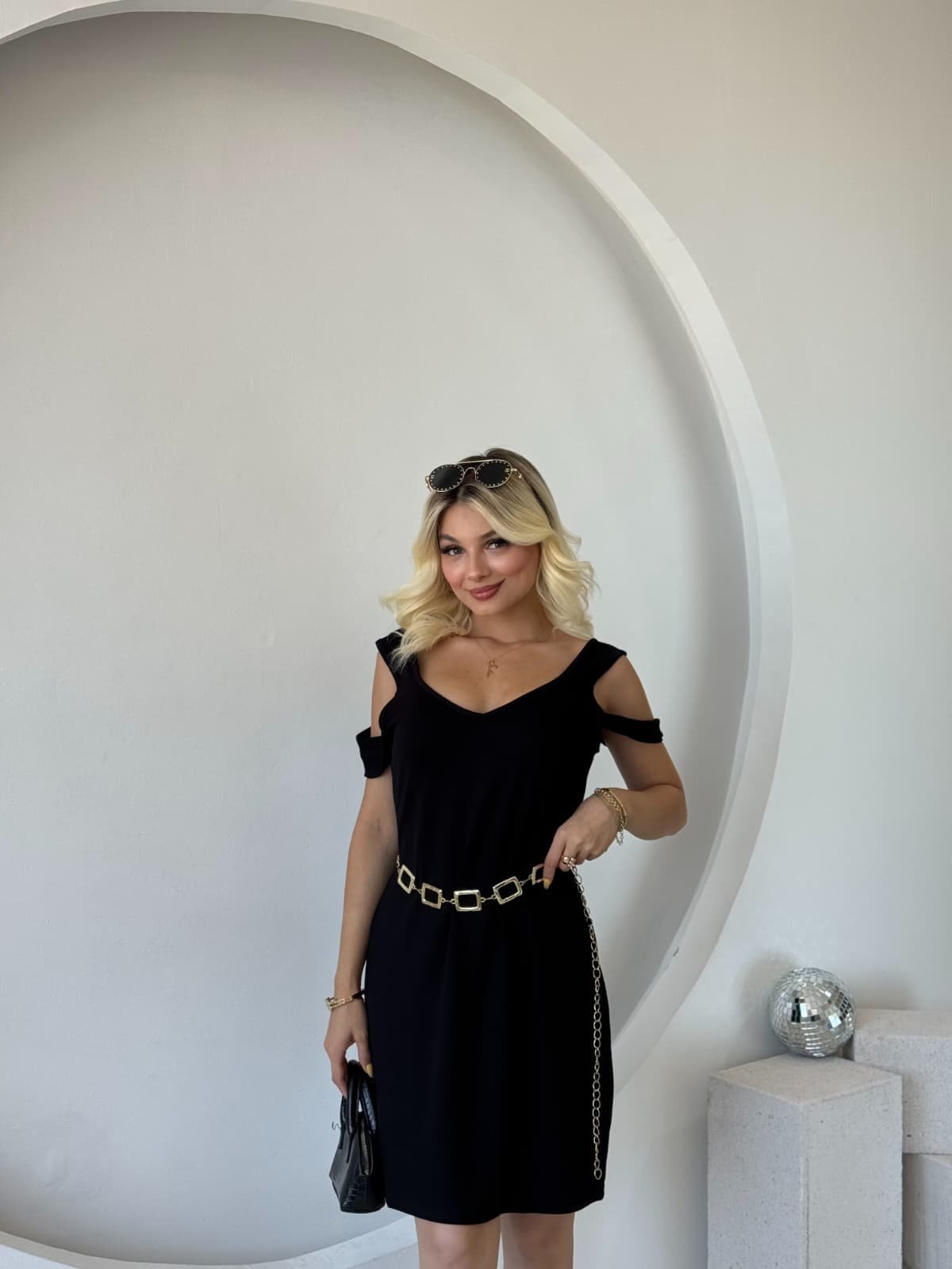 Kadın Askılı Soğuk Omuz Detaylı Modal Elbise - Görsel 4