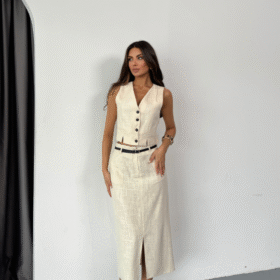 YELEK-ÖNDEN YIRTMAÇLI ETEK TK ŞANTUK KETEN - Ham