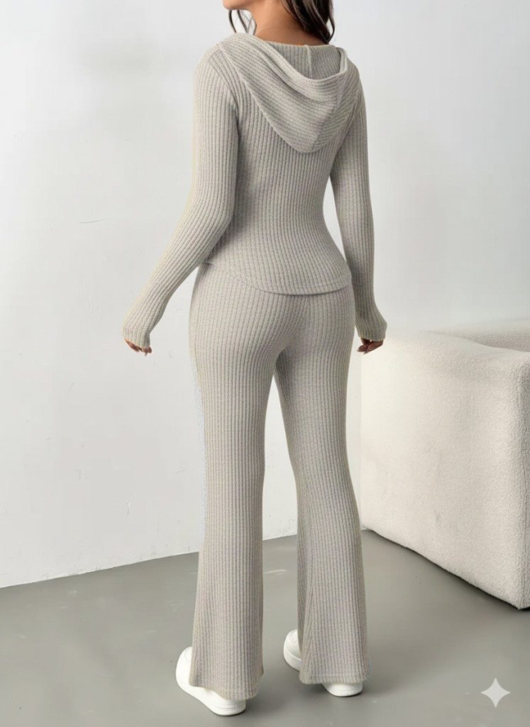 Kadın Uzun Kollu Kapşonlu önden Fermuarlı Kaşkorse Bluz Ve Pantolon Ikili Takım - Görsel 3