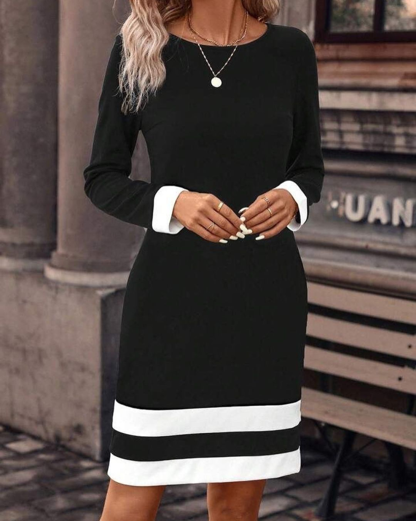 Kadın Uzun Kollu Bisiklet Yaka Kol Ve Tek Ucu şeritli Ithal Krep Midi Elbise - Görsel 2