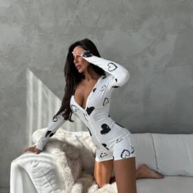 Kadın Dijital Baskılı Kumaş Düğme Detaylı Mini Tulum