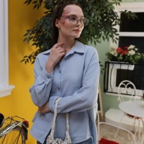 Müslin Uzun Kol Gömlek - Bebe Mavisi