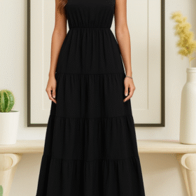 Kadın Kolsuz Halter Yaka Beli Lastiklidesenli Mikro Elbise