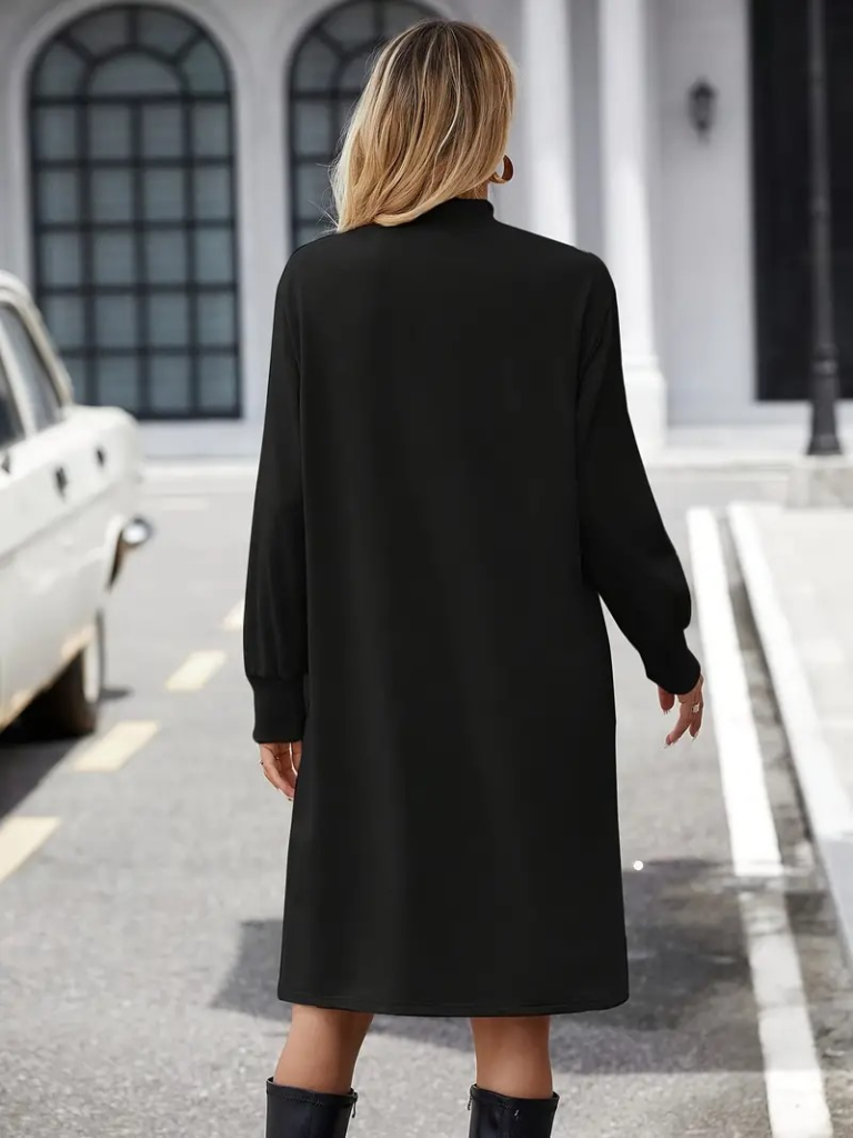 Kadın Uzun Kollu Balıkçı Yaka Kısa şardonlu Dalgıç Elbise - Görsel 2