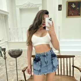 6458 DENİM LOW WAIST SKIRT-MAVİ