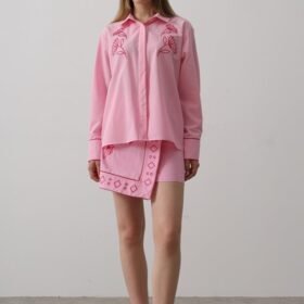 Nakış Detaylı Etekli Takım - Pembe