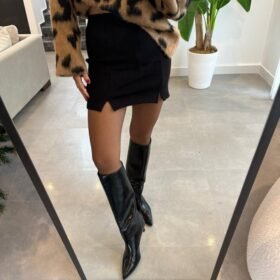 Kadın çift Yırtmaç Detaylı Mını Etek