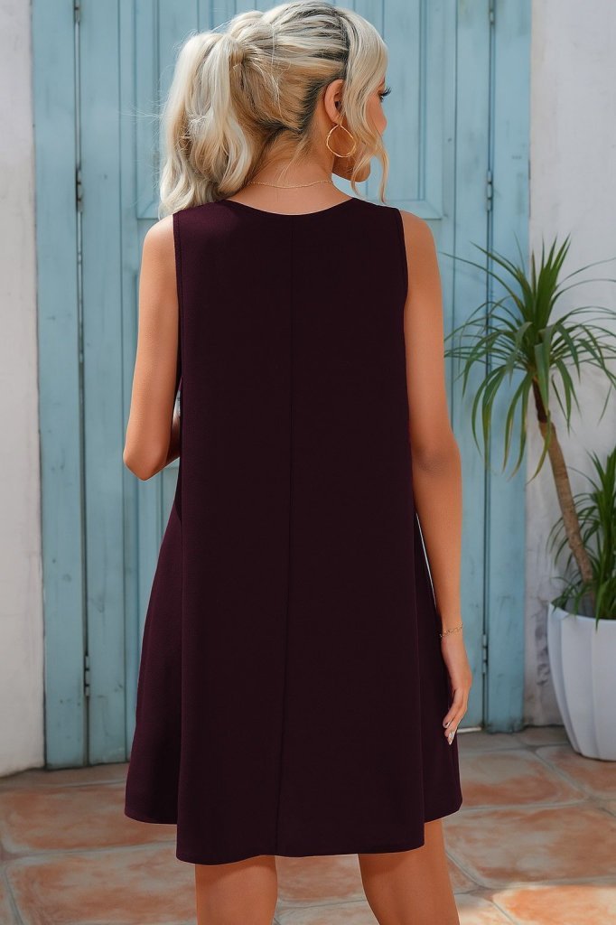 Kadın Sıfır Kol şerit Detaylı V Yaka Viskon Elbise - Görsel 2