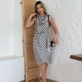 Kadın Degaje Yaka önden çapraz Detay Saten Midi Elbise