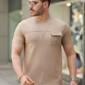 Erkek Cepli Kolyeli Kısa Kollu örme Kumaş Tişört