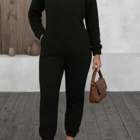 Kadın Uzun Kollu Kapüşonlu Tavşan Kulak Detaylı Peluş Tulum