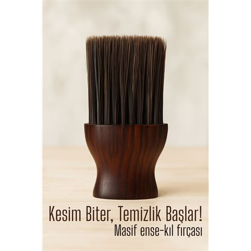 HSNET Berber Ense Fırçası Saç Temizleme Fırçası - Berber Temizlik Fırçası Masif Ahşap