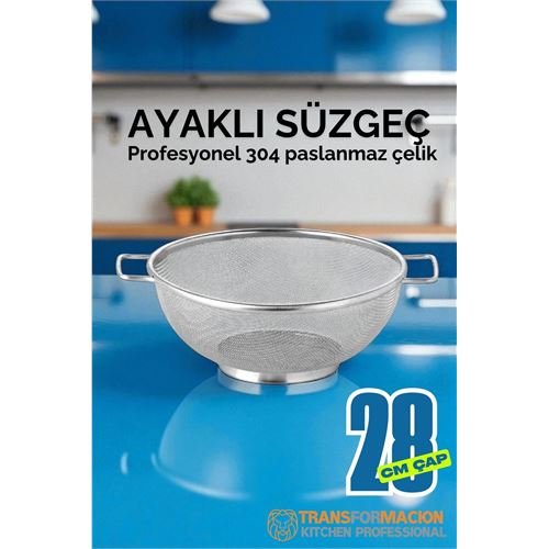 HSNET 28 cm Süzgeç - Makarna Süzgeci Pirinç Meyve Süzgeci 304 Paslanmaz Çelik