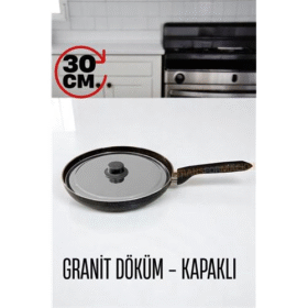 HSNET Granit Döküm Tava Paslanmaz Çelik Kapaklı -Yapışmaz Taban 30 Cm
