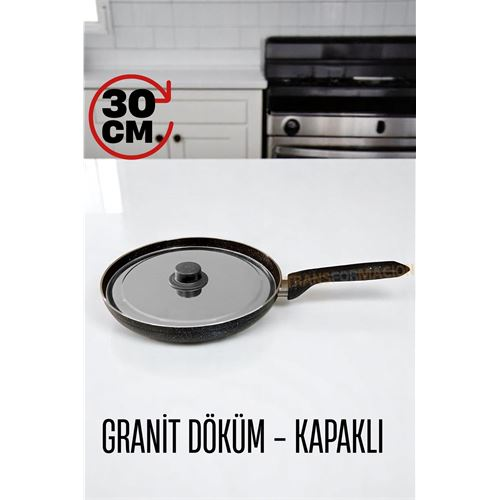 HSNET Granit Döküm Tava Paslanmaz Çelik Kapaklı -Yapışmaz Taban 30 Cm