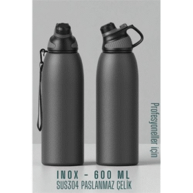 HSNET Inox Çelik Termos - 600 ml  SUS304 Çelik Termos Profesyonel GRİ