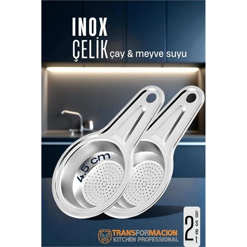 HSNET Inox Çelik Çay Süzgeci - Meyve Suyu Süzgeci - Profesyoneller İçin 2 li SET Paslanmaz Çelik