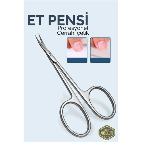 HSNET Tırnak Et Temizleme Makası - EĞİK UÇLU Kütikül Makası- Et Pensi Profesyonel Cerrahi Çelik