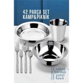 HSNET 42 Parça Tabak Kase Bardak Çatla Kaşık Seti Kamp Piknik Seti