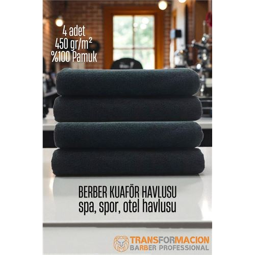 HSNET Kuaför Berber Havlusu 4 ADET Pamuk Berber Havlusu 50x90 Siyah