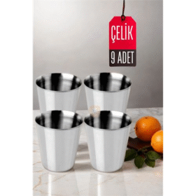 9 LU Paslanmaz Çelik Bardak – Kamp Piknik ve Mutfak İçin Dayanıklı Metal Bardak