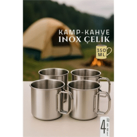 HSNET Inox Çelik Kamp Kupası - Kamp Bardağı 350 ml 4 LÜ SET