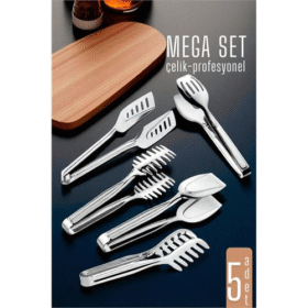 HSNET Mutfak Maşa Seti - Makarna Pasta Salata Çok Amaçlı Maşa 5 li SET 304 Paslanmaz Çelik