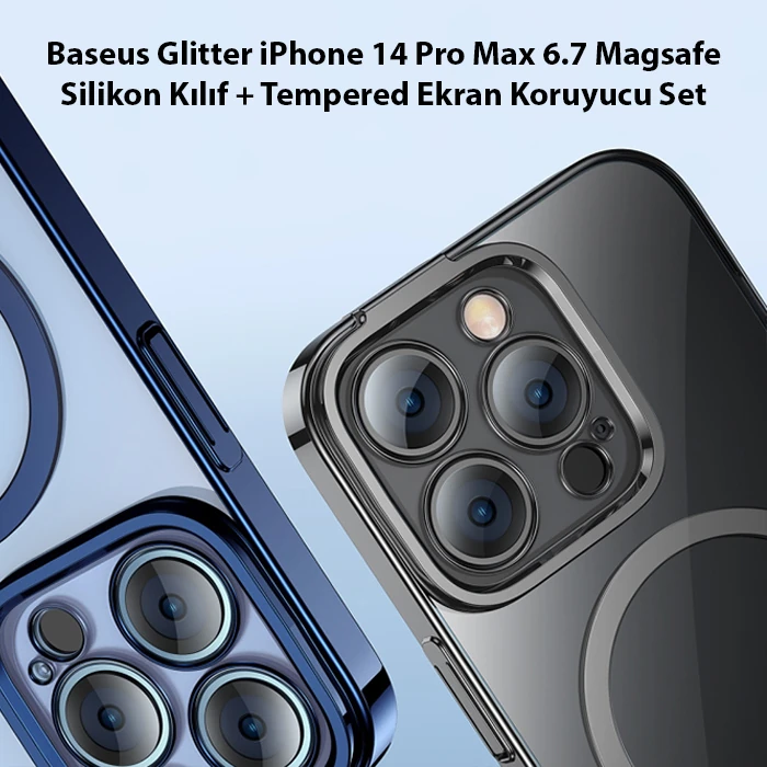 Baseus Glitter iPhone 14 Pro Max 6.7 Magsafe Silikon Kılıf + Tempered Ekran Koruyucu Set-(5775) - Görsel 3