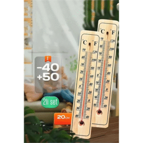 HSNET Termometre  - Ahşap Duvar Termometresi 2 li SET