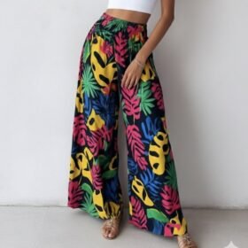 Kadın Yüksek Bel Lastikli Desenli Süprem Pantolon