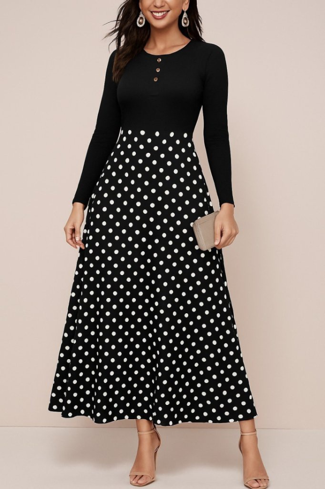 Kadın Uzun Kollu önü Düğmeli Viskon Bluz Eteği örme Maxi Krep Elbise - Görsel 2