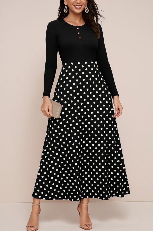 Kadın Uzun Kollu önü Düğmeli Viskon Bluz Eteği örme Maxi Krep Elbise - Görsel 4