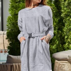 Kadın Uzun Kollu Bisiklet Yaka Kuşaklı Iki Iplik Elbise