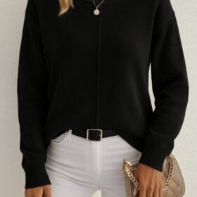 Kadın Uzun Kollu Bisiklet Yaka Düşük Omuz Detaylı Triko Bluz