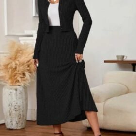 Kadın Uzun Kollu önden Düğmeli Bluz Ve Yüksek Bel A Kesim Uzun Etek şardonlu Kaşkorse Ikili Takım