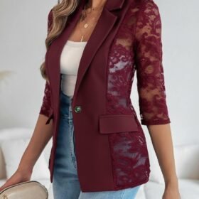 Kadın Uzun Kollu Truvakar Kol önden Düğmeli Cepli Dantelli Atlas Ceket