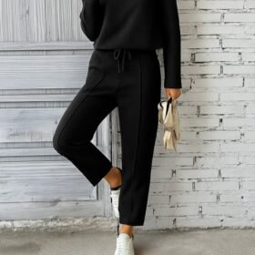 Kadın Uzun Kollu Yanları Nervurlu Viskon Iki Iplik Ve Pantolon Ikili Takım