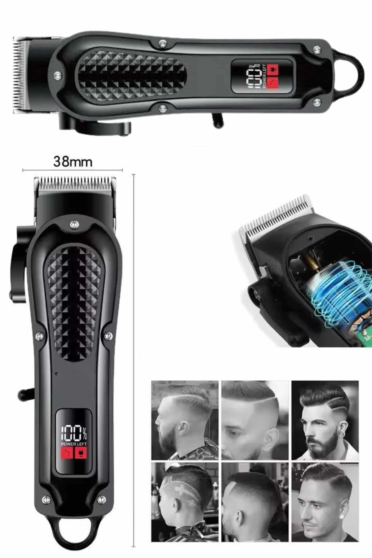 Dijital Profesyonel Kablosuz Saç Sakal Tıraş Makinası Sessiz Paslanmaz Çelik - Görsel 4