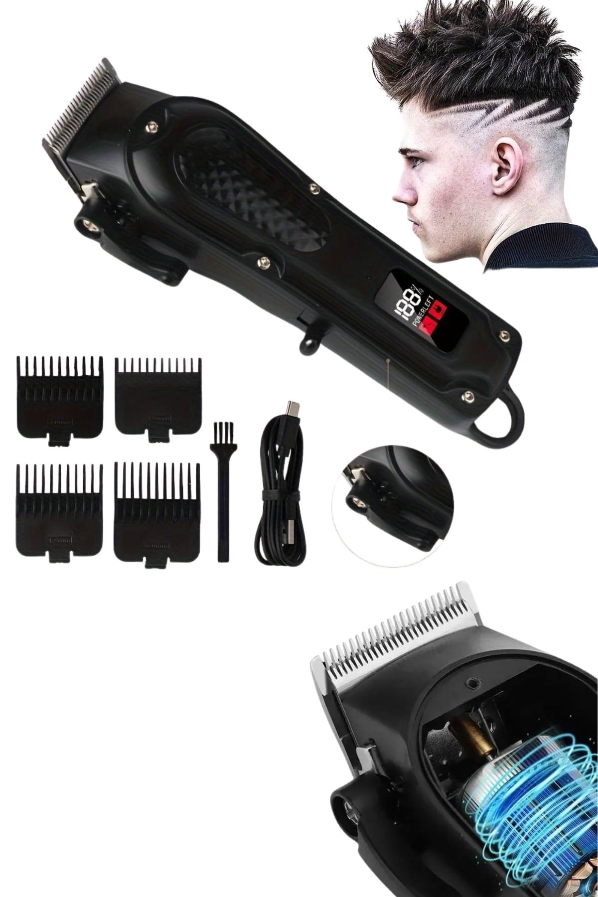 Profesyonel Saç Kesme Aleti Dijital Saç Sakal Tıraş Makinesi Uzun Ömürlü - Görsel 3