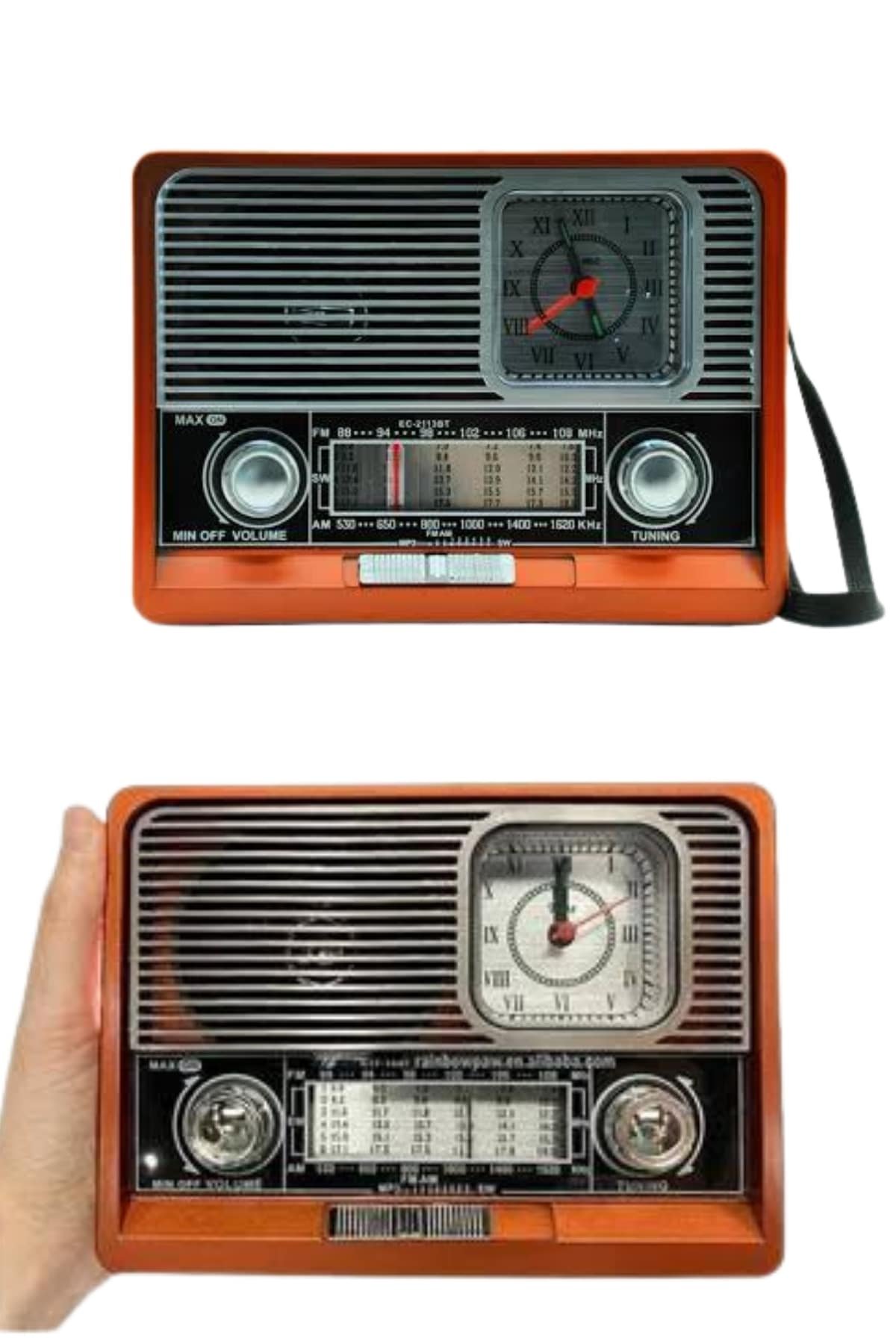 Saatli Fenerli Bluetooth Nostaljik Radyo AUX SD USB Girişli Bluetooth Hoparlör - Görsel 5