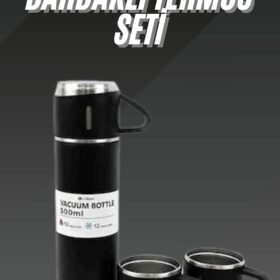 Termos Seti Paslanmaz Çelik 3 Bardaklı Vakumlu Termos Set 500 Ml 12 Saate Kadar Isı Koruma