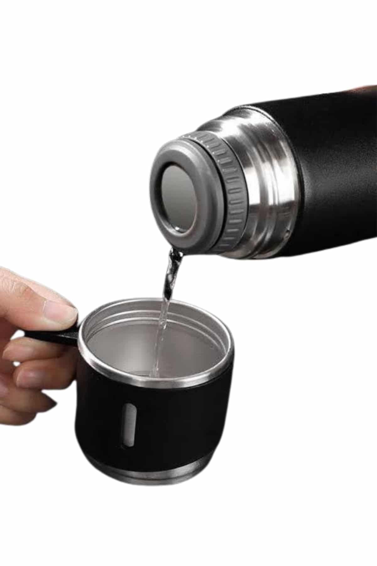 Termos Seti 3'lü Bardak Seti Isı Dayanıklı Siyah Paslanmaz Çelik Vakumlu - Görsel 3