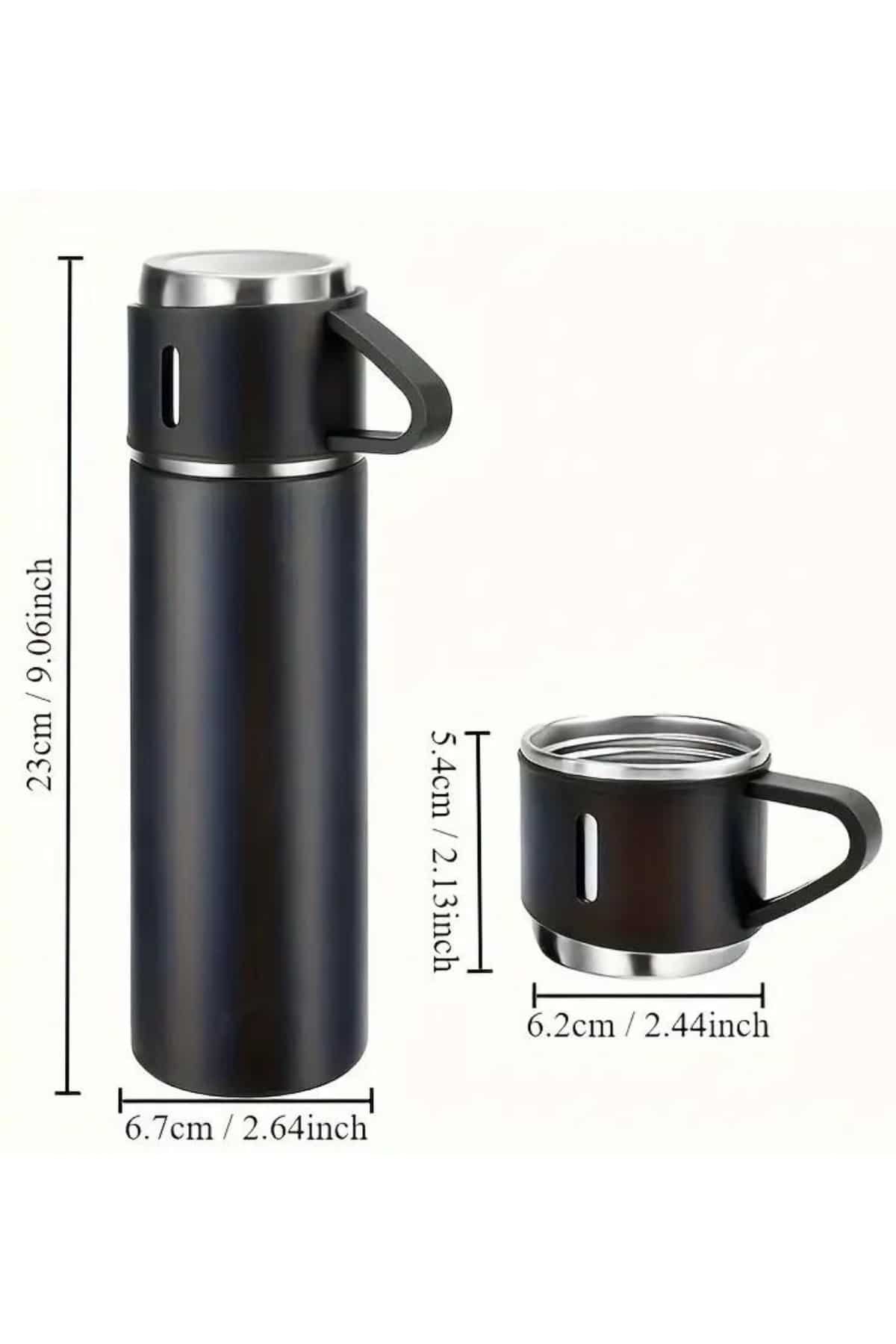 Termos Seti 3'lü Bardak Seti Isı Dayanıklı Siyah Paslanmaz Çelik Vakumlu - Görsel 4