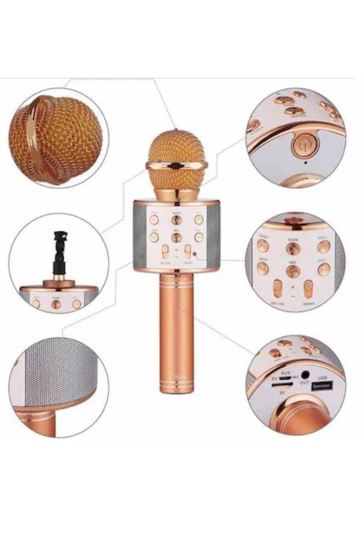 Karaoke Mikrofon Dahili Hoparlörlü Sd-usb-aux Girişli Bluetooth Hoparlör - Görsel 5